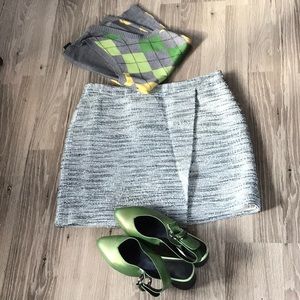 J. Crew Bouclee metallic green+cream asymmetrical mini skirt size 4